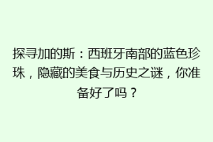 探寻加的斯：西班牙南部的蓝色珍珠，隐藏的美食与历史之谜，你准备好了吗？
